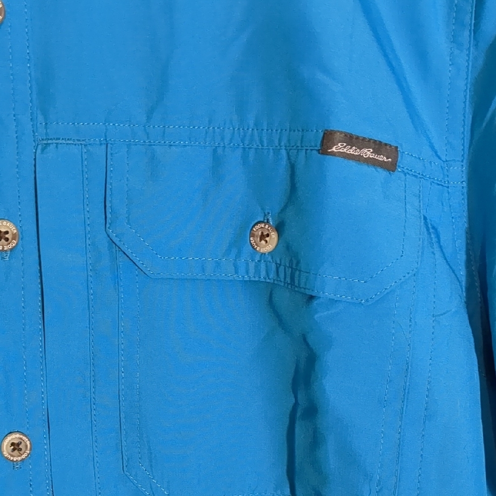 Eddie Bauer‎ Short Sleeve Vented Safari Hunting Fishing Shirt Blue Danube - Picture 2 of 7